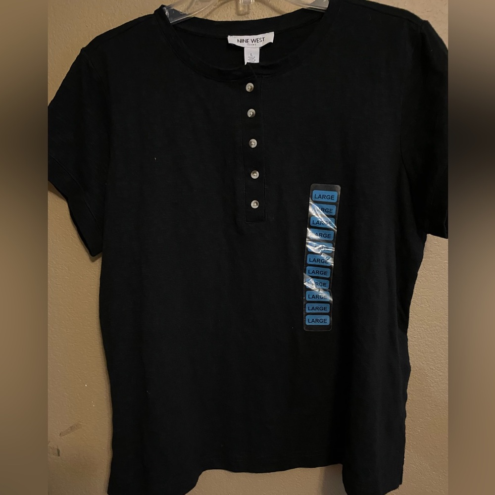 Nine West Black Women Size Large T- Shirt top Buttons
